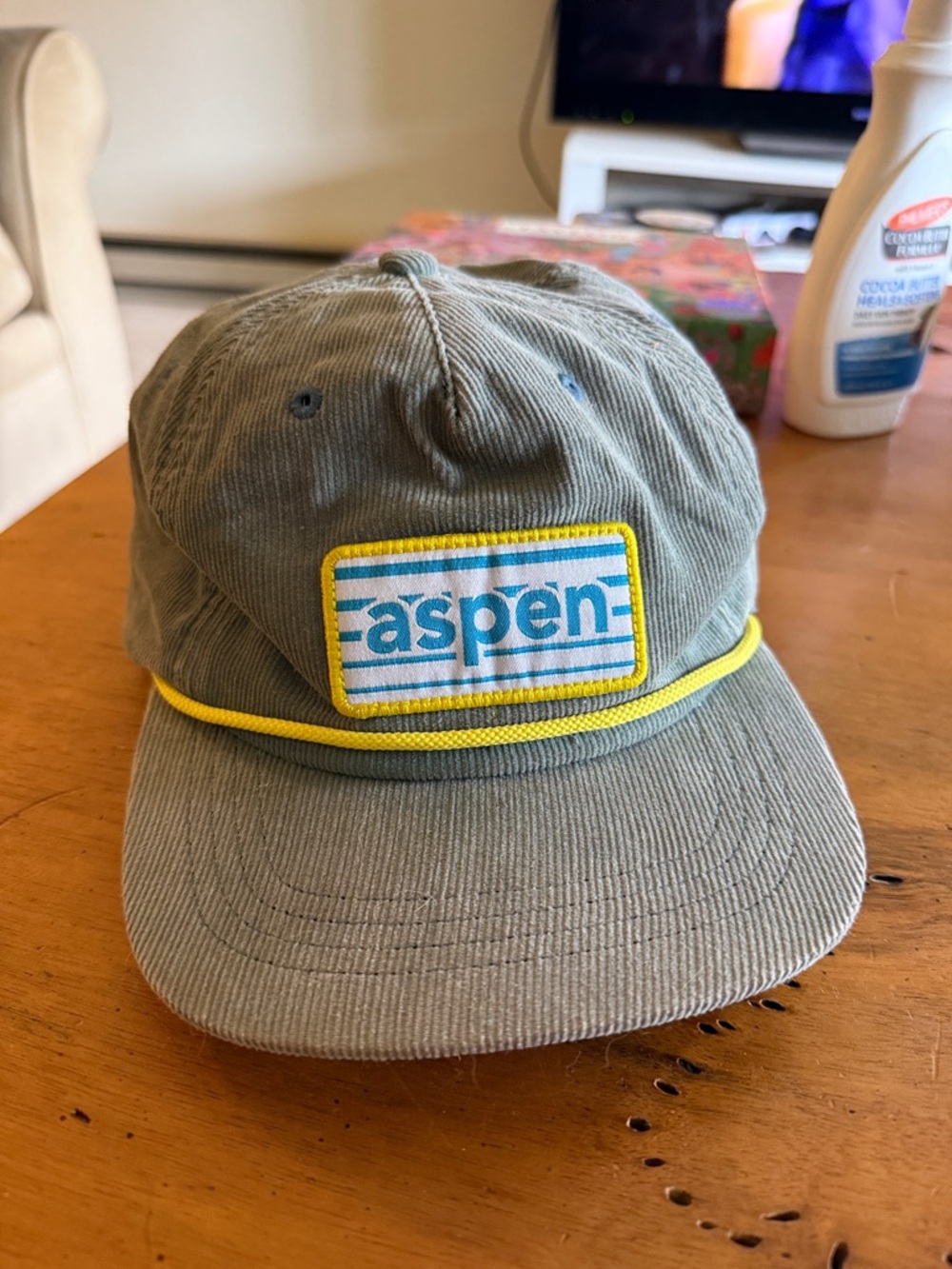 Aspen Patch Corduroy Cap in Olive with Yellow Trim